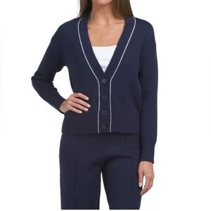 K-SWISS Gray Sweater Knit Cardigan with Piping Detail